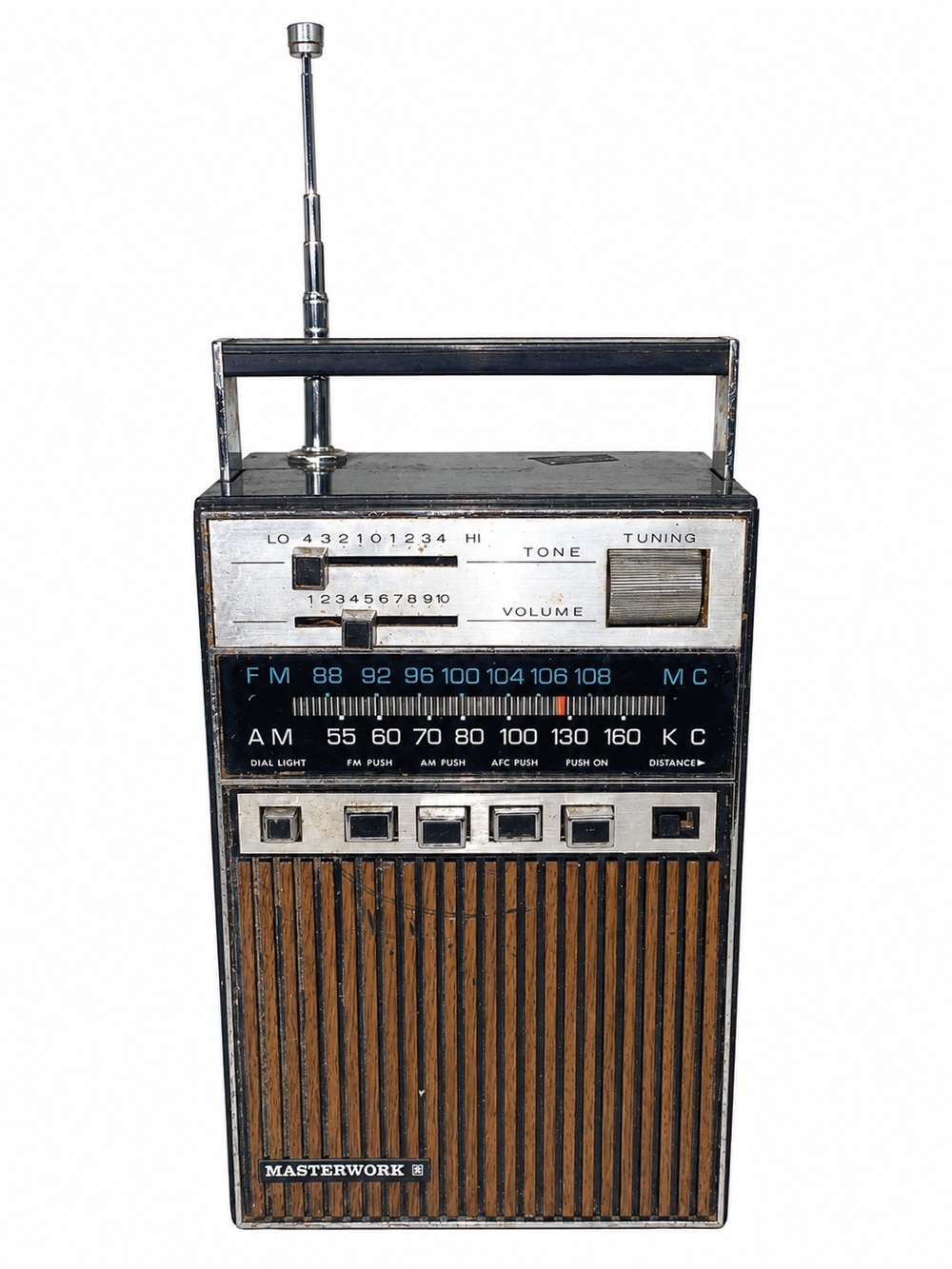 Vintage Portable transistor AM/FM Radio in Black and Brown. Works great!